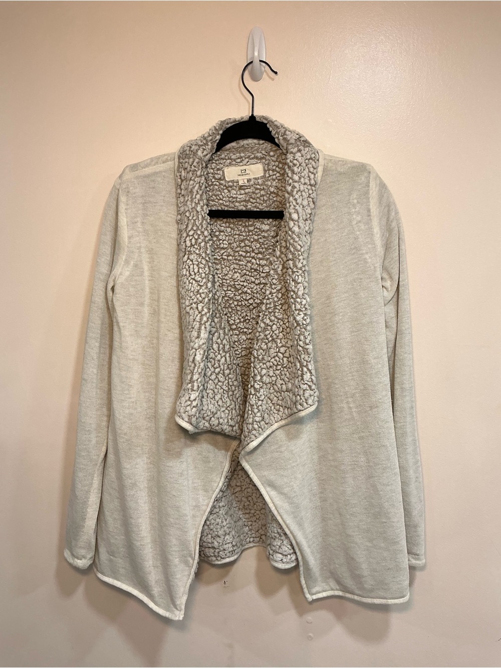 Thread & Supply XS Cream Sherpa-Lined Open-Front Cardigan